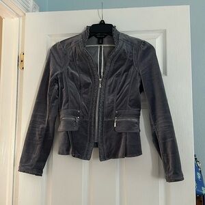 White House Black Market Velvet Blazer Gray/Blue Sz 4